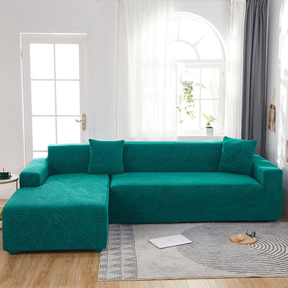 Waterproof sofa cover - Bright green jacquard leaf pattern - For 4-seater sofa (235-300 cm) V1188-MS101-00949-1