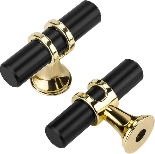 Cabinet Knobs - Drawer Knobs and Handles - 2 Pieces - Black and Gold, Single-Drill Design - Zinc Alloy - V1188-MS101-00954-1