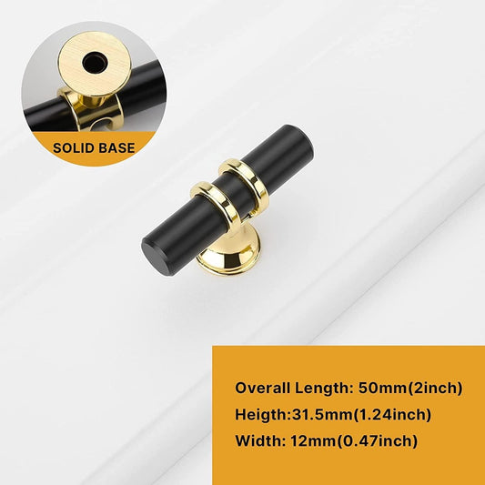 Cabinet Knobs - Drawer Knobs and Handles - 2 Pieces - Black and Gold, Single-Drill Design - Zinc Alloy - V1188-MS101-00954-1