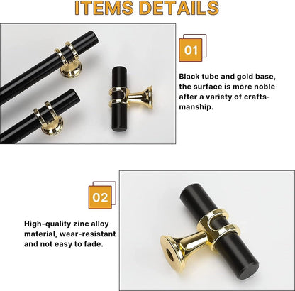 Cabinet Knobs - Drawer Knobs and Handles - 2 Pieces - Black and Gold, Single-Drill Design - Zinc Alloy - V1188-MS101-00954-1