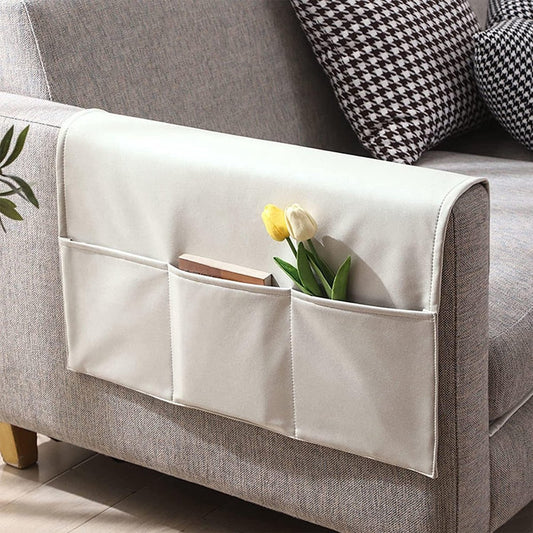 Sofa Armrest Storage - 5 Compartments - Reinforced Tech Fabric - Remote Control Holder - White (70*110CM) V1188-MS101-00964-1