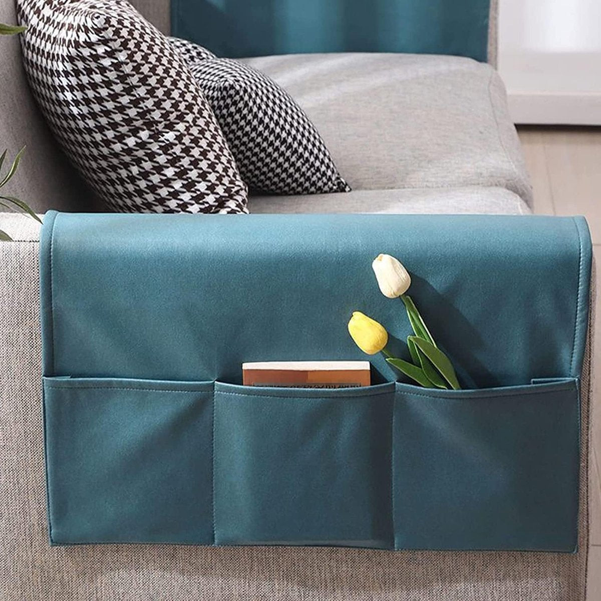 Sofa Armrest Storage - 5 Compartments - Reinforced Tech Fabric - Remote Control Holder - White (70*110CM) V1188-MS101-00964-1