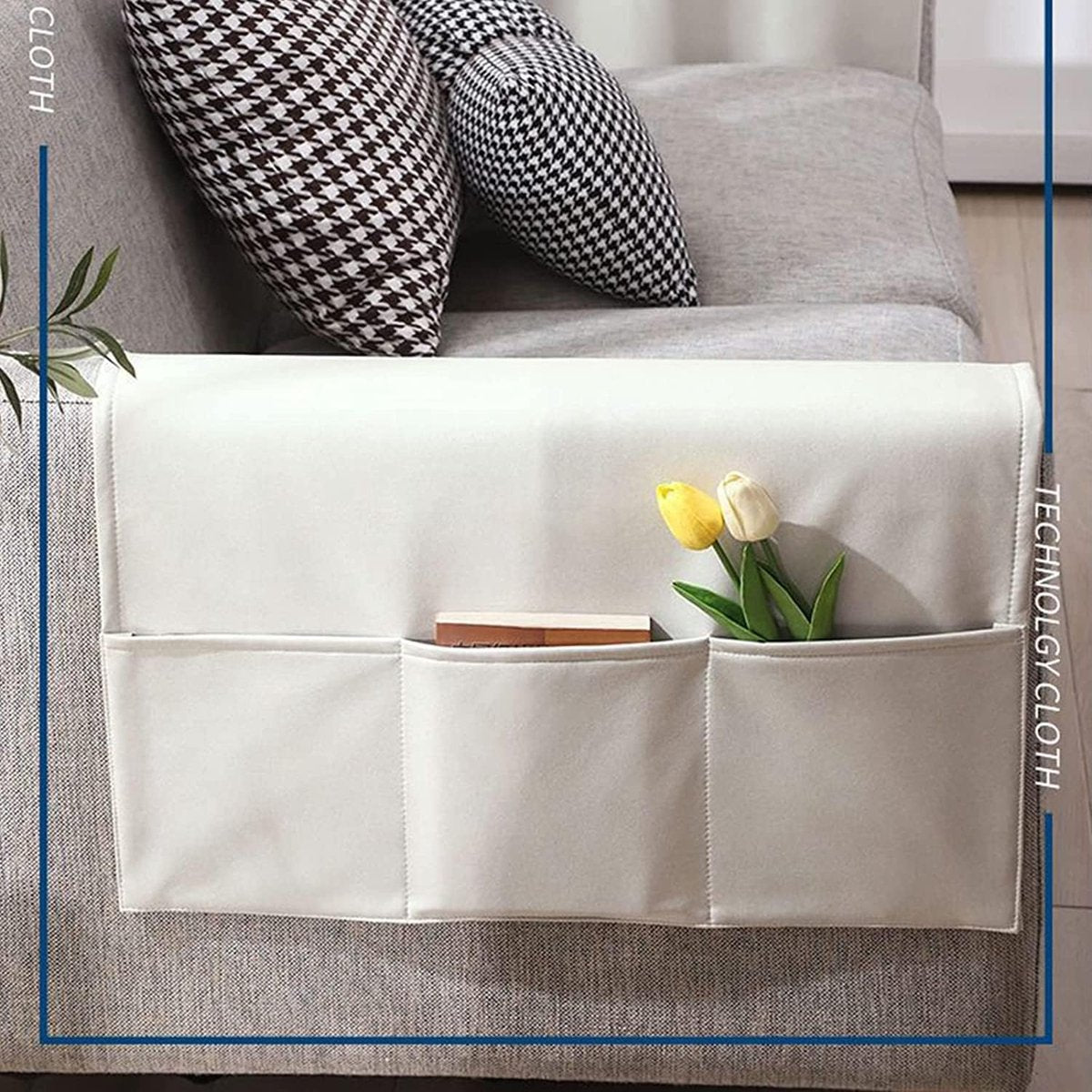 Sofa Armrest Storage - 5 Compartments - Reinforced Tech Fabric - Remote Control Holder - White (70*110CM) V1188-MS101-00964-1