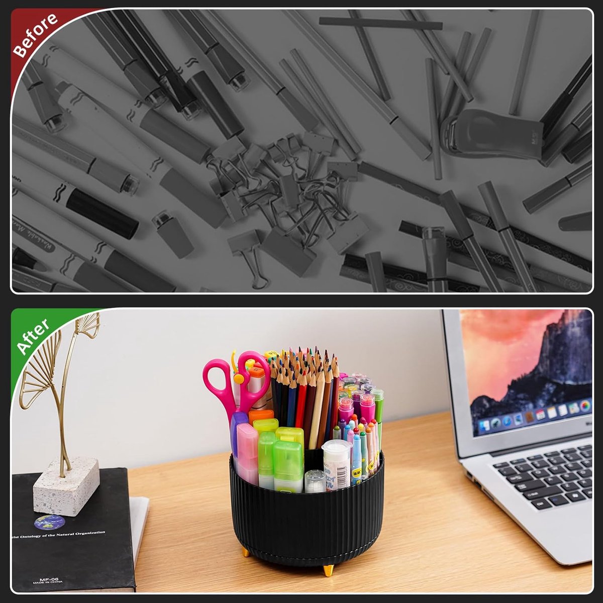 Desk storage box - 360-degree rotating office storage box - Pen holder - 5 pen sorting compartments - V1188-MS101-00967-1