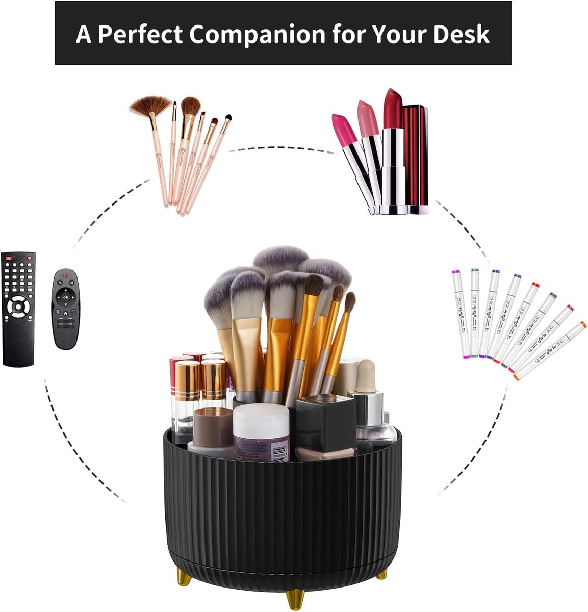 Desk storage box - 360-degree rotating office storage box - Pen holder - 5 pen sorting compartments - V1188-MS101-00967-1