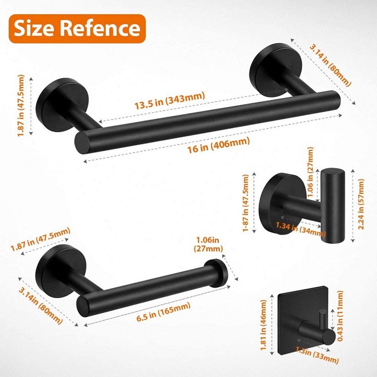 5-piece Towel Rail Set - 304 Stainless Steel, Black, Bathroom V1188-MS101-00970-1
