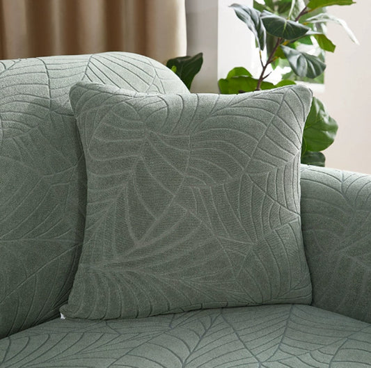 Waterproof cushion cover 45x45 - set of 2 cushion covers - Grass green jacquard leaf pattern V1188-MS101-00976-1
