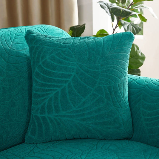 Waterproof cushion cover 45x45 - Set of 2 cushion covers - Bright green jacquard leaf pattern V1188-MS101-00978-1