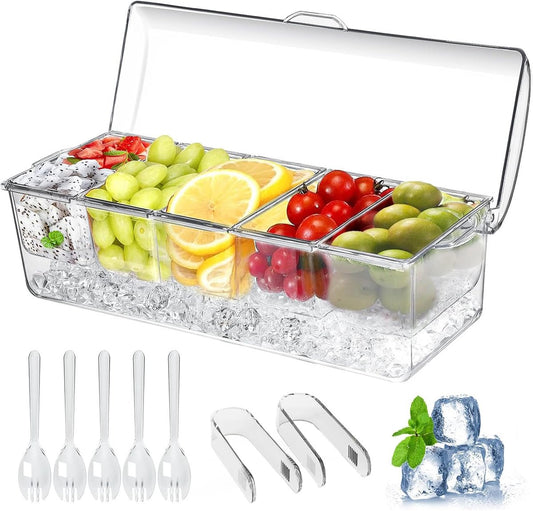 Large ice-cooled condiment holder - Chilled condiment holders - with lids for 5 removable compartments (2.5 V1188-MS101-00984-1