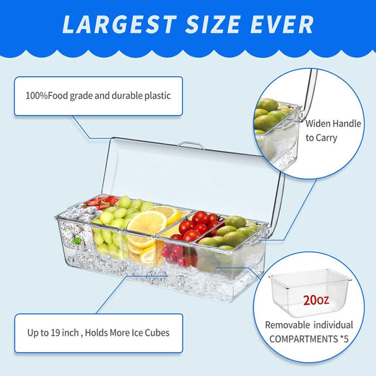 Large ice-cooled condiment holder - Chilled condiment holders - with lids for 5 removable compartments (2.5 V1188-MS101-00984-1