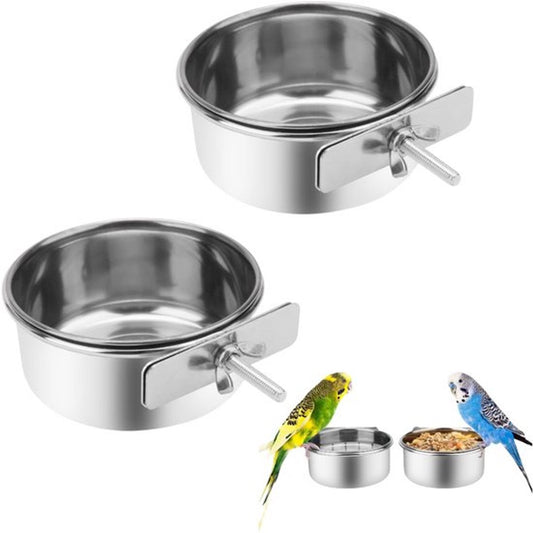 Parrot feeder - Bird food bowl - Stainless steel water bowl for bird cage with clip holder - Suitable for V1188-MS101-00988-1