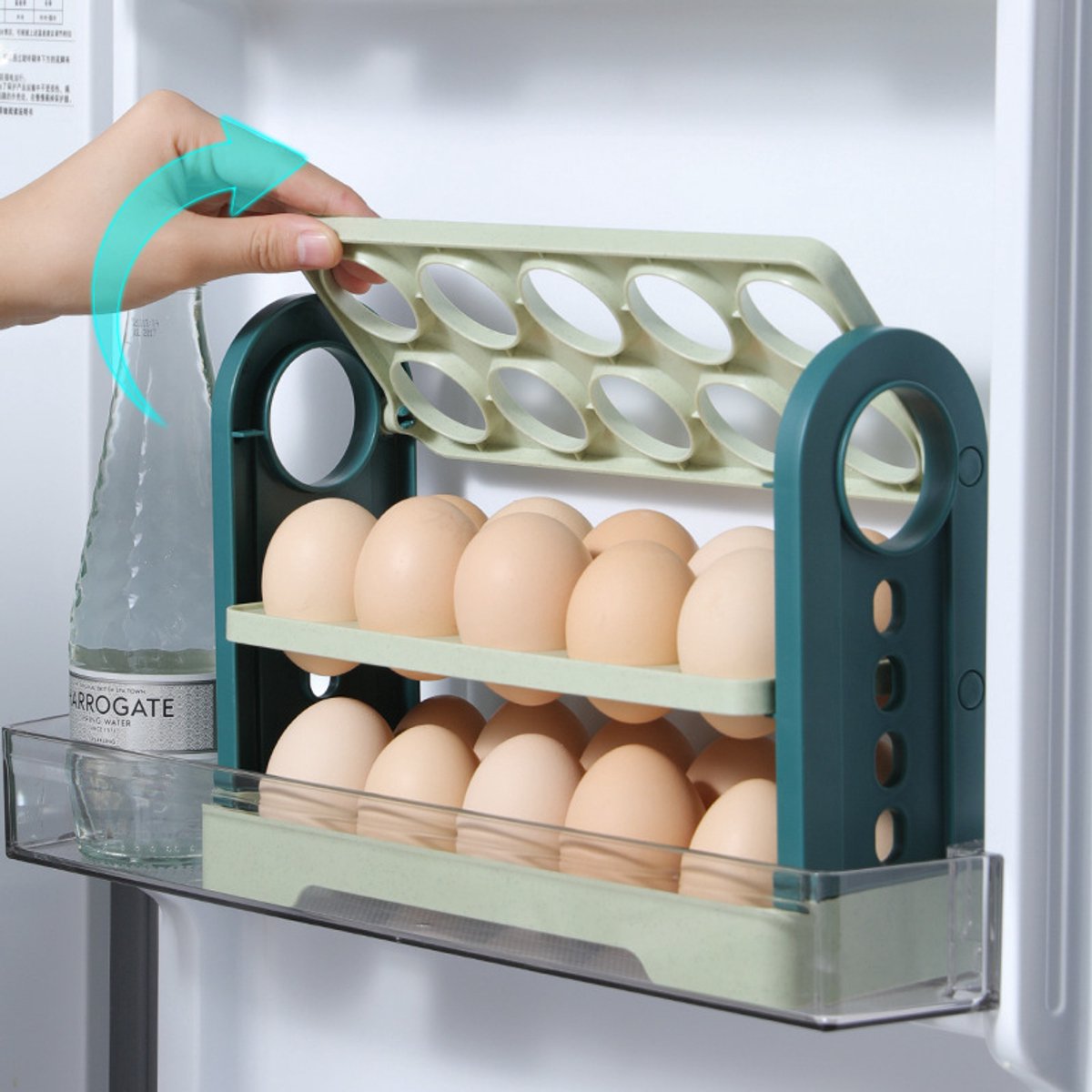 Egg Basket 30 Compartments 3 Layers - Dark Blue Flip-Down - With Handle for Refrigerator V1188-MS101-00993-1
