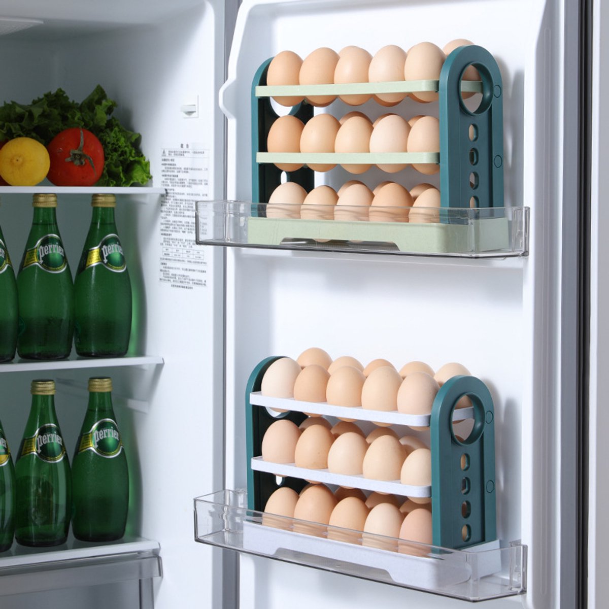Egg Basket 30 Compartments 3 Layers - Dark Blue Flip-Down - With Handle for Refrigerator V1188-MS101-00993-1