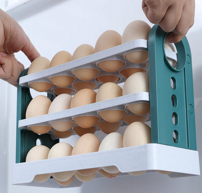 Egg Basket 30 Compartments 3 Layers - Dark Blue Flip-Down - With Handle for Refrigerator V1188-MS101-00993-1