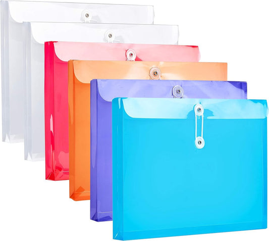 10 pieces plastic letter-sized envelopes with random color button and drawstring closure, 1-1/6" expansion, V1188-MS101-00994-1