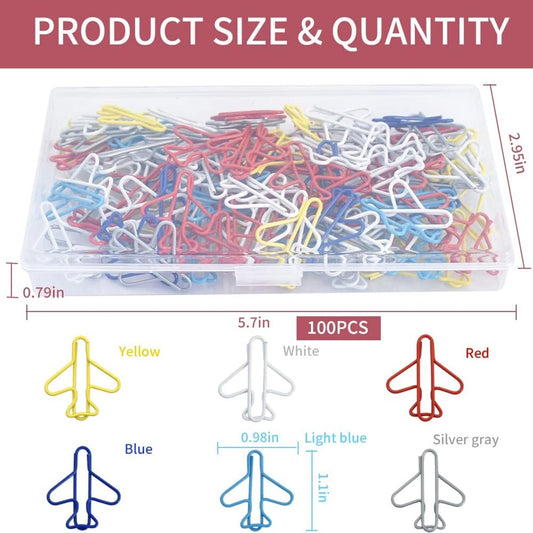 Paperclips - Pack of 100, creative paperclips in the shape of a small airplane in rainbow colors - Available V1188-MS101-01002-1