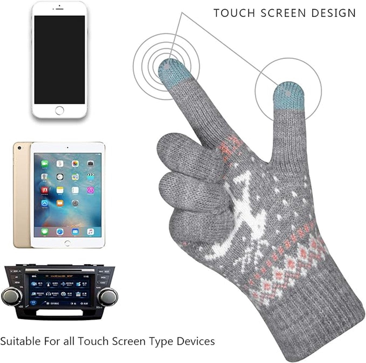 Women's winter gloves - Snowflake print Warm touchscreen gloves - Unisex - Reusable V1188-MS101-01007-1