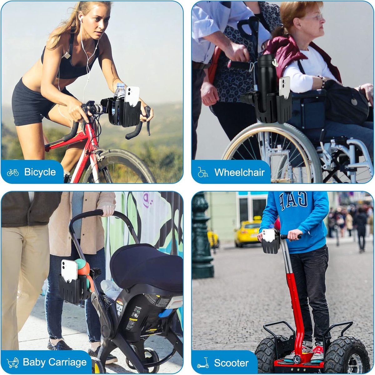 Stroller cup holder - Bicycle cup holder - Universal cup holder - 2-in-1 cup holder and phone holder - V1188-MS101-01008-1