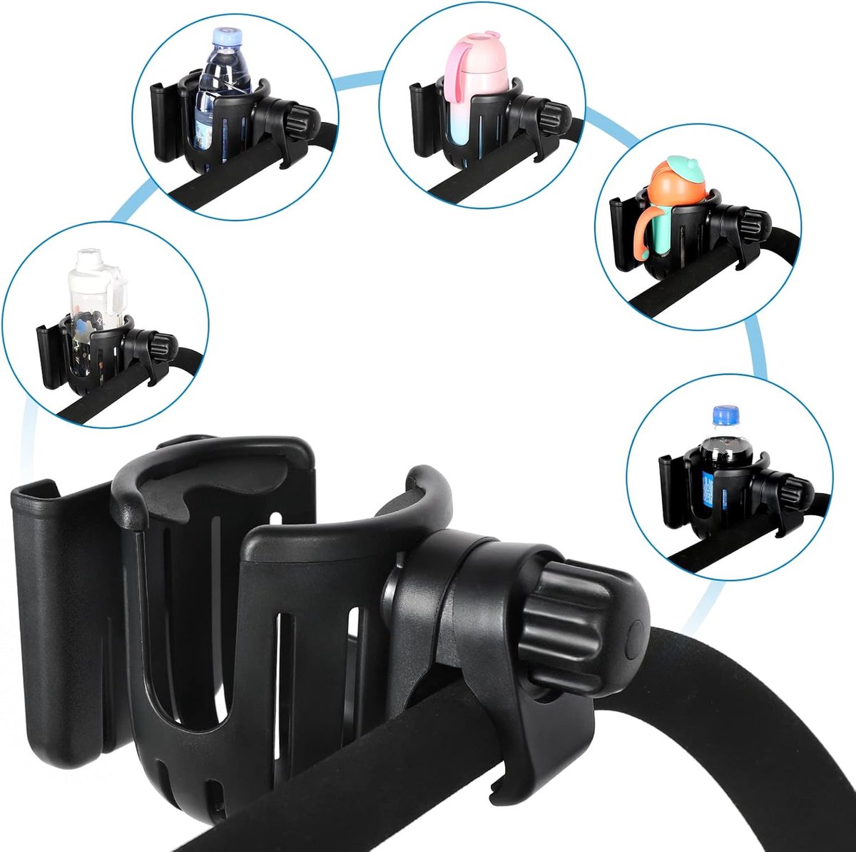 Stroller cup holder - Bicycle cup holder - Universal cup holder - 2-in-1 cup holder and phone holder - V1188-MS101-01008-1