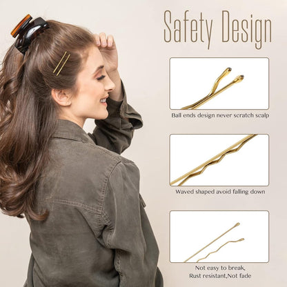 100 Pieces 2 Inch Gold Hairpins - With Clear Storage Box - For Hair Salons & Personal Use V1188-MS101-01012-1