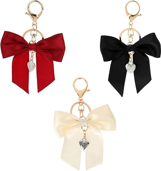 Bag Charms - Set of three cute bag charms with bows - Keychains with red, white, and black bows - Suitable V1188-MS101-01013-1