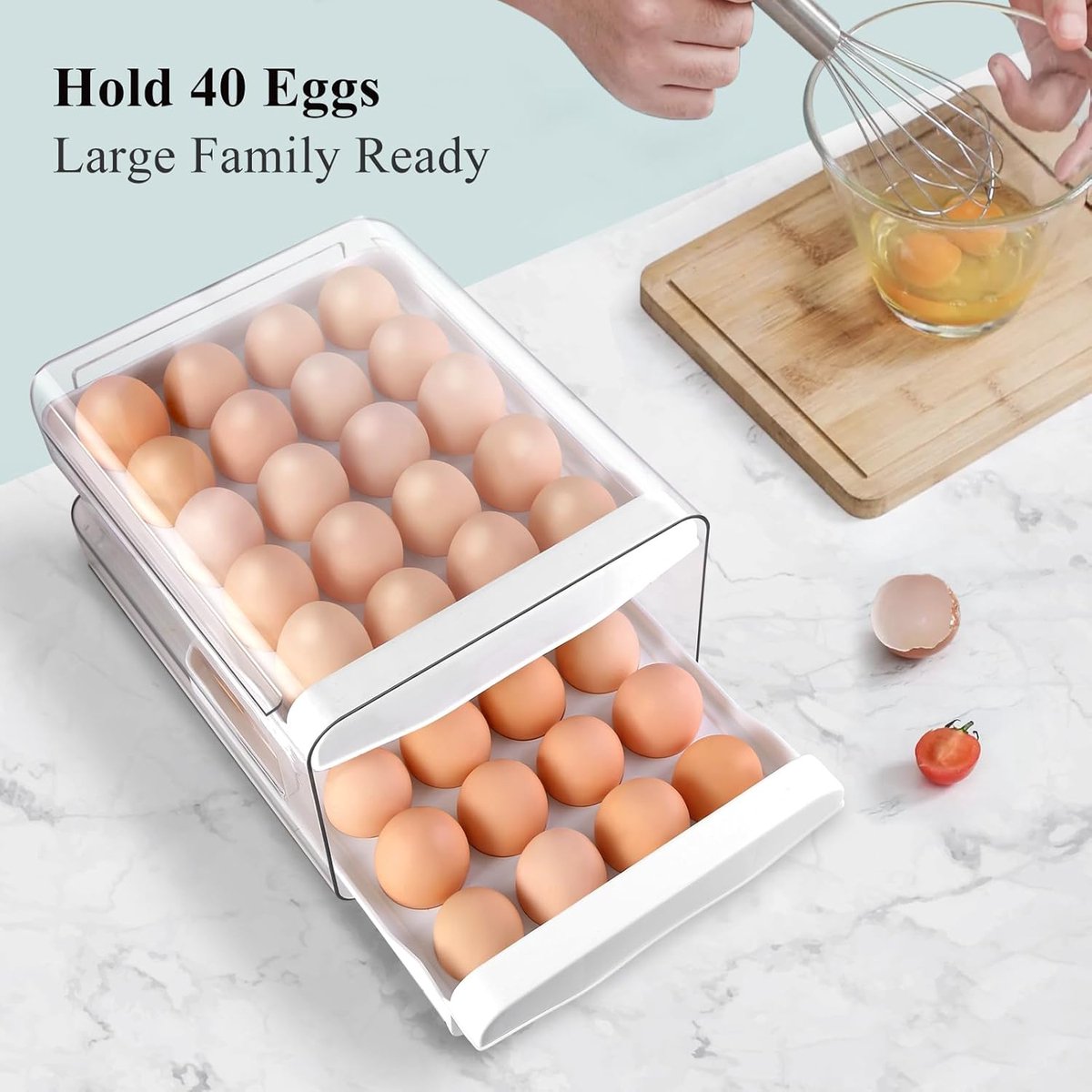 Egg carton - Egg storage box - Kitchen storage box - Double-layered, stackable - Suitable for 40 eggs - V1188-MS101-01016-1
