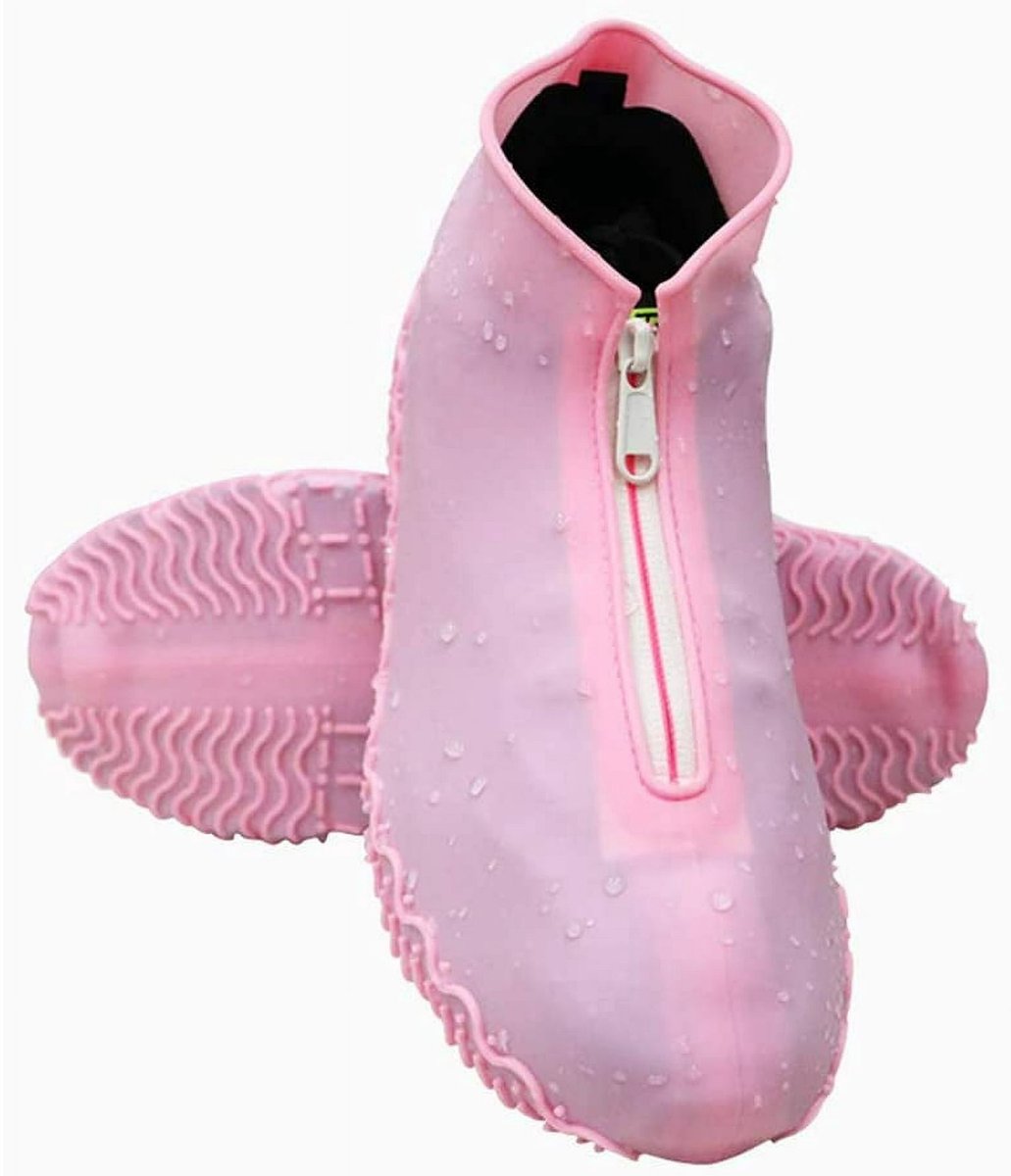 Waterproof shoe covers - reusable, foldable, non-slip rain shoe covers - with zipper - unisex - pink, size L V1188-MS101-01021-1