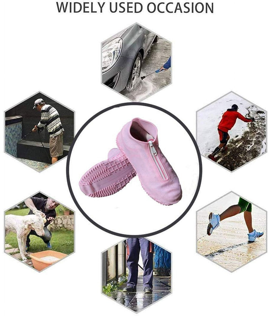 Waterproof shoe covers - reusable, foldable, non-slip rain shoe covers - with zipper - unisex - pink, size L V1188-MS101-01021-1