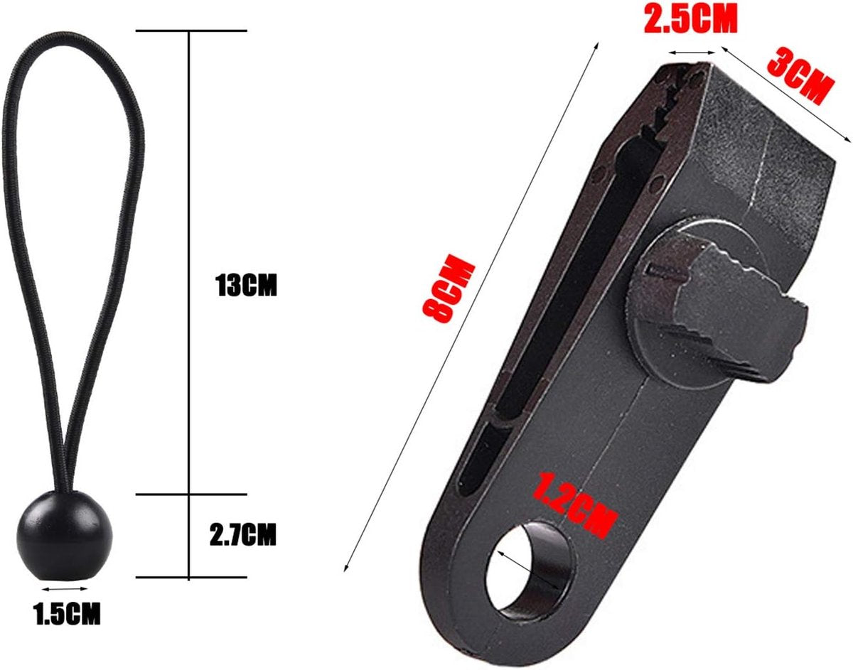Tarp Clips & Bungee Cords 10-piece - Heavy Duty, for tents/banners (black) V1188-MS101-01030-1