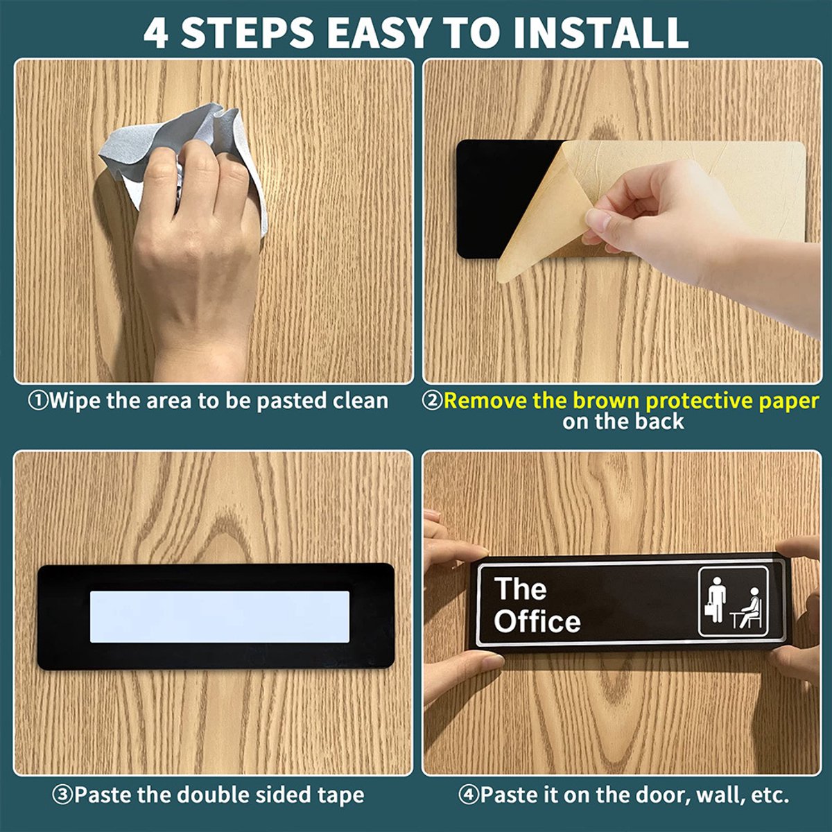 Acrylic Door Panel - Self-Adhesive, 3.2x9x0.2 inches, Black & White V1188-MS101-01031-1