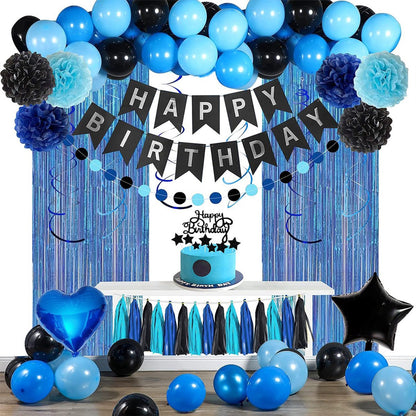 Blue-black birthday party decoration set - Banner & balloons V1188-MS101-01039-1