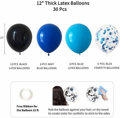 Blue-black birthday party decoration set - Banner & balloons V1188-MS101-01039-1