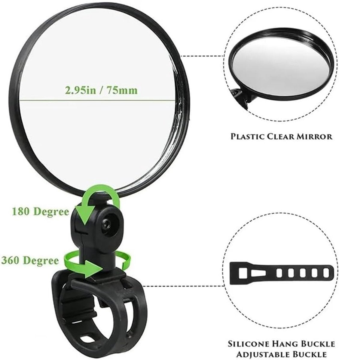 Motorcycle rearview mirror - bicycle rearview mirror 360-degree rotatable auxiliary convex mirror - bicycle V1188-MS101-01046-1
