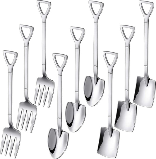 9-Piece Silver Dessert Cutlery Set - Stainless Steel - 3 Spatulas/3 Pointed Spoons/3 Spoons V1188-MS101-01052-1
