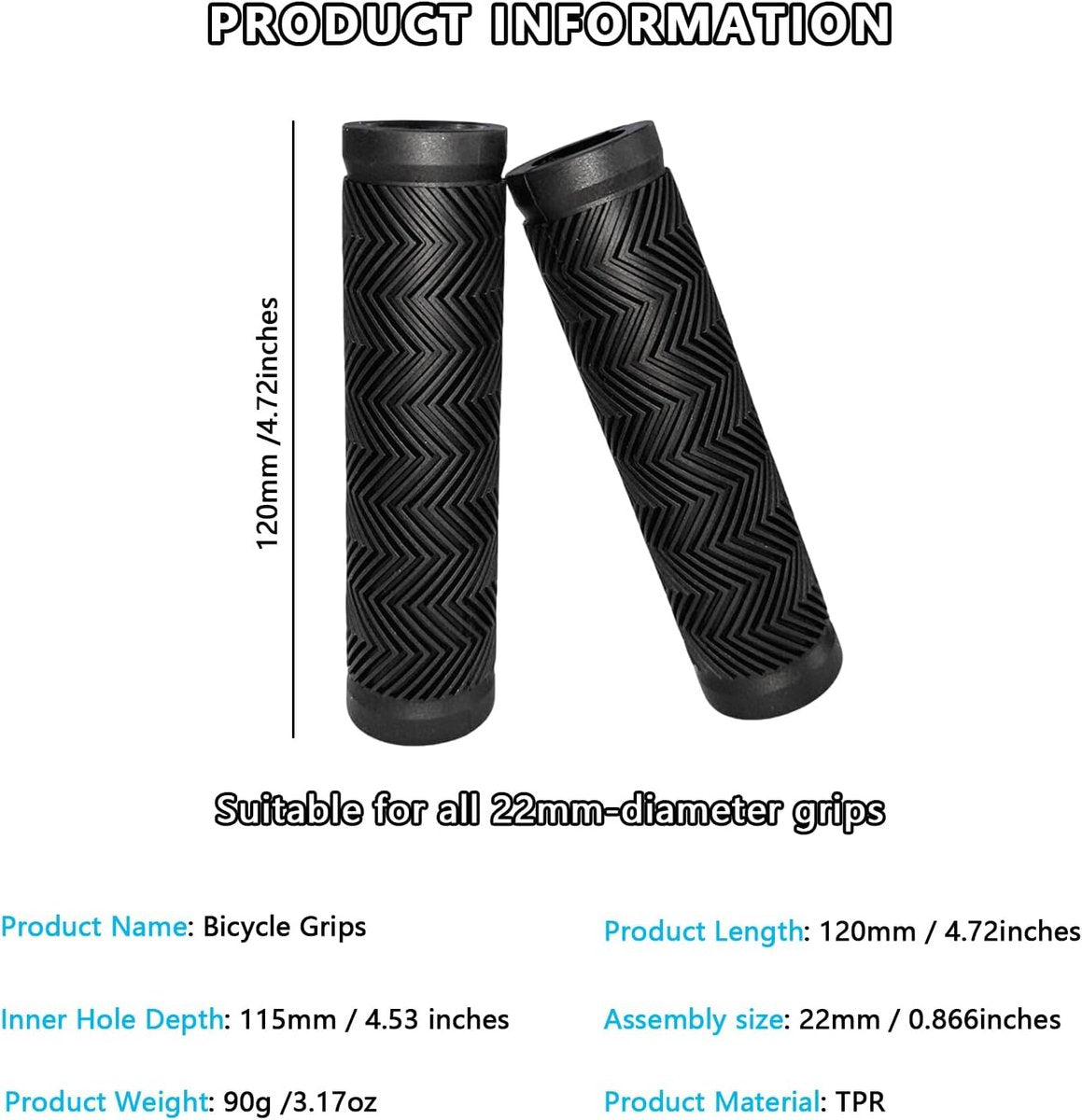 Bicycle handlebar grips - 90 mm long - suitable for bicycles, mountain bikes, beach cruisers, scooters, and V1188-MS101-01053-1