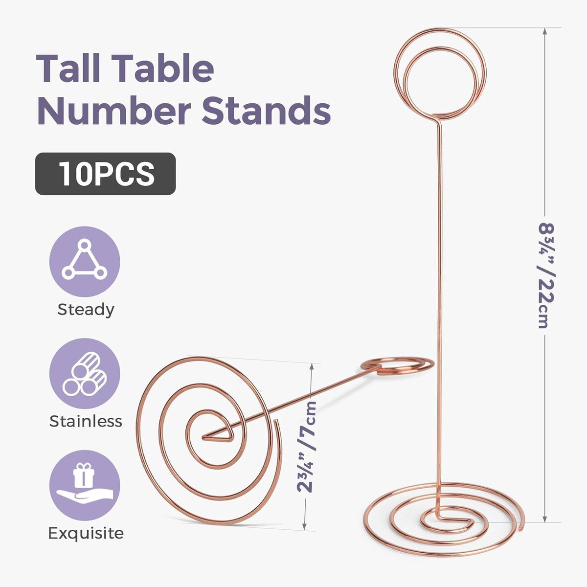 Table number holders 10-piece - 8.75 inch, rose gold, for parties/restaurants V1188-MS101-01054-1