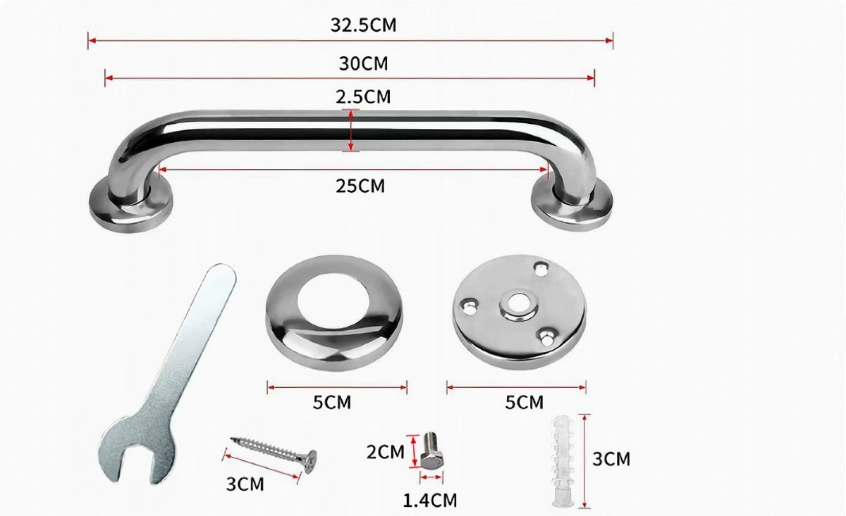 2 Pieces Bathroom Grab Bar 304 Stainless Steel - 30cm - 500lbs Load Capacity - For the Elderly V1188-MS101-01057-1