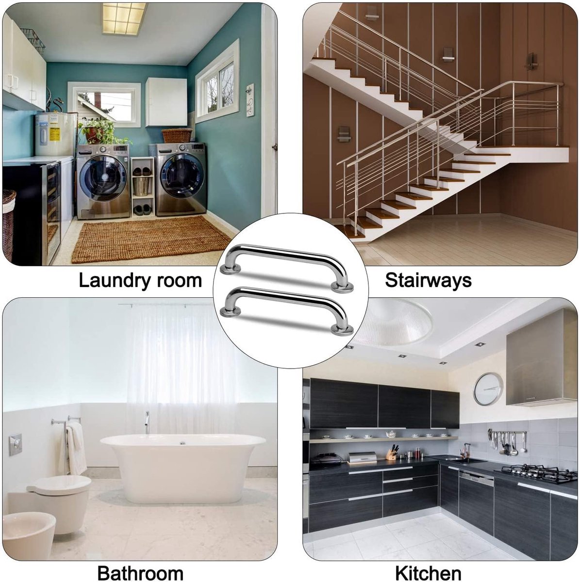 2 Pieces Bathroom Grab Bar 304 Stainless Steel - 30cm - 500lbs Load Capacity - For the Elderly V1188-MS101-01057-1