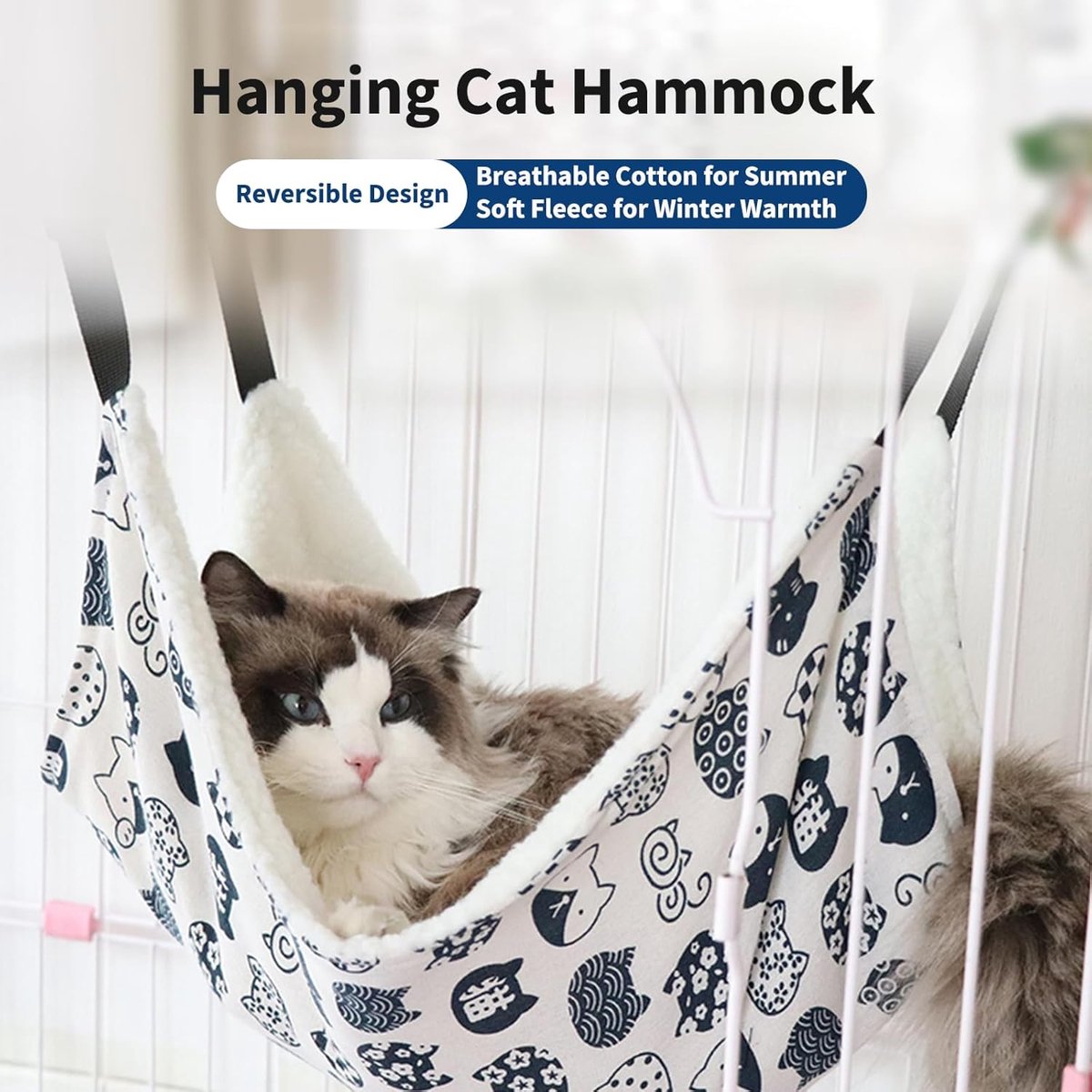 Cat Basket - Cat Hammock - Adjustable, soft, hanging pet bed - Suitable for cats, ferrets, puppies, rabbits V1188-MS101-01060-1