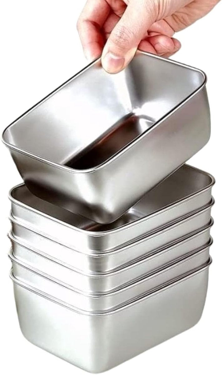 6 Food Containers with Lids - Reusable, Stackable, Waterproof - Stainless Steel - Suitable for Oven, V1188-MS101-01071-1