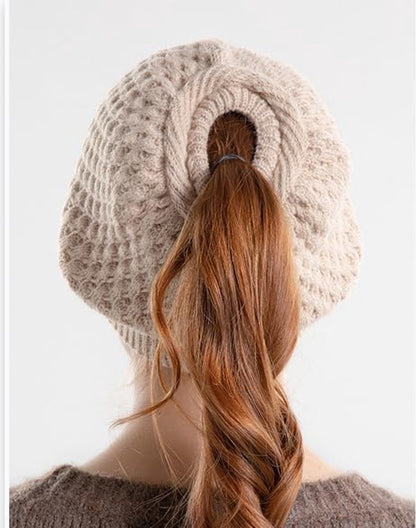 Women's winter hat - Knitted hat - Knitted hat with ponytail opening - Oversized cable-knit winter hat - Hat V1188-MS101-01074-1