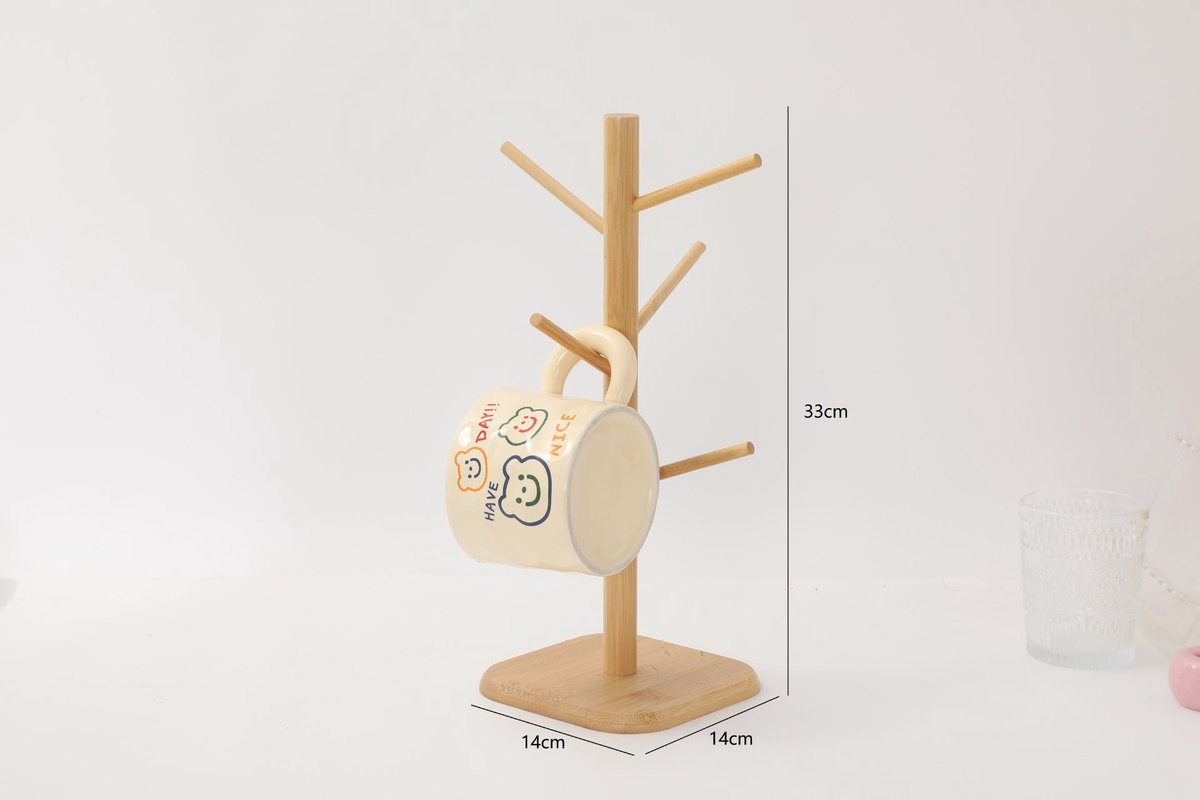Bamboo Coffee Cup Tree - 6 Hooks - Space-saving - Stable - For Kitchen Table or Coffee Bar V1188-MS101-01079-1