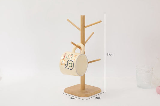 Bamboo Coffee Cup Tree - 6 Hooks - Space-saving - Stable - For Kitchen Table or Coffee Bar V1188-MS101-01079-1