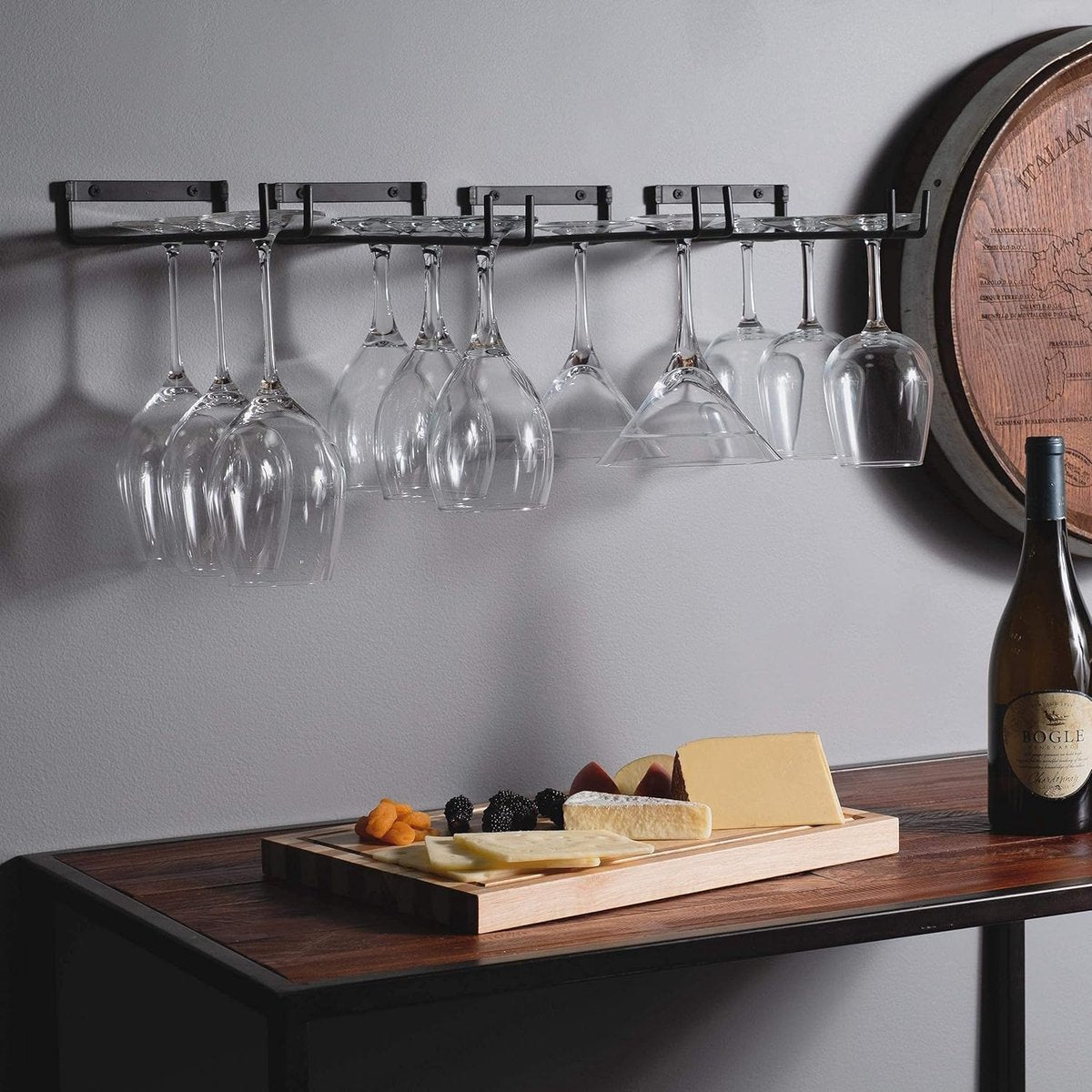 Pieces Wall Mount Goblet Holder - 30cm Black Wrought Iron - Heavy-Duty Wine Glass Holder V1188-MS101-01080-1