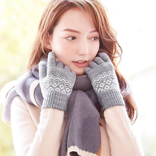 Gloves-men's gloves Women's winter gloves - Snowflake print Warm touchscreen gloves - Unisex - Reusable V1188-MS101-01081-1