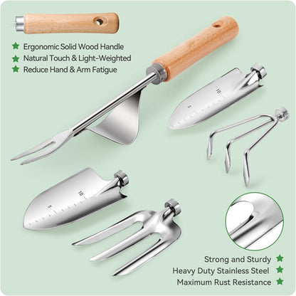 9-piece Garden Set - Stainless steel, wooden handles & watering can V1188-MS101-01082-1