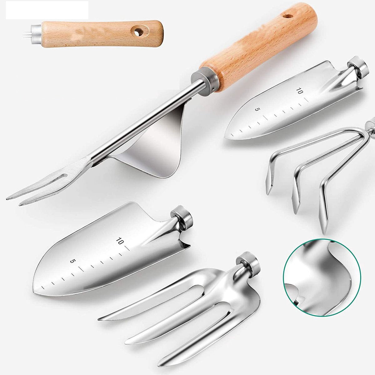 9-piece Garden Set - Stainless steel, wooden handles & watering can V1188-MS101-01082-1