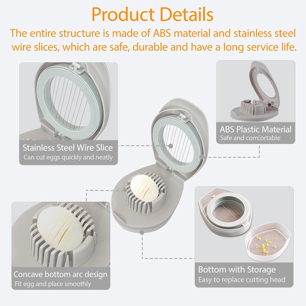Egg slicer - stainless steel egg slicer - Suitable for slicing eggs - Multifunctional egg slicer - Comes with V1188-MS101-01090-1
