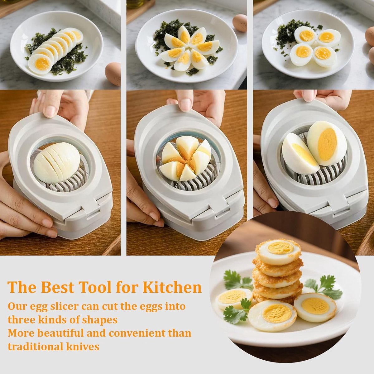 Egg slicer - stainless steel egg slicer - Suitable for slicing eggs - Multifunctional egg slicer - Comes with V1188-MS101-01090-1