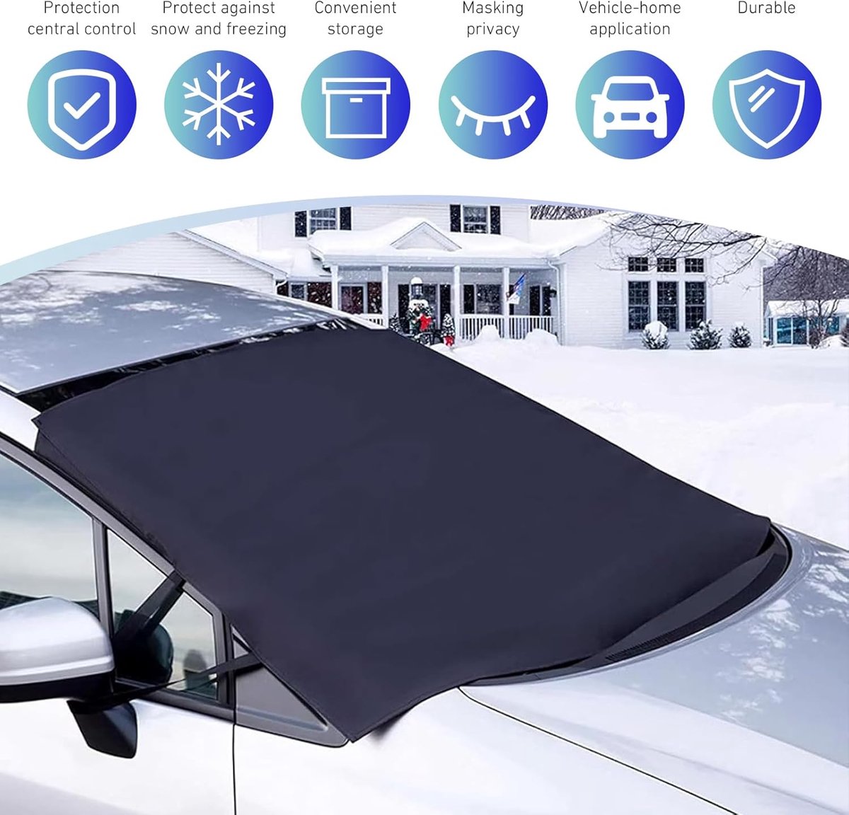 Car Window Protection - Windproof and Snowproof - 600D Oxford Fabric Windscreen Protection - Universal Type - V1188-MS101-01094-1